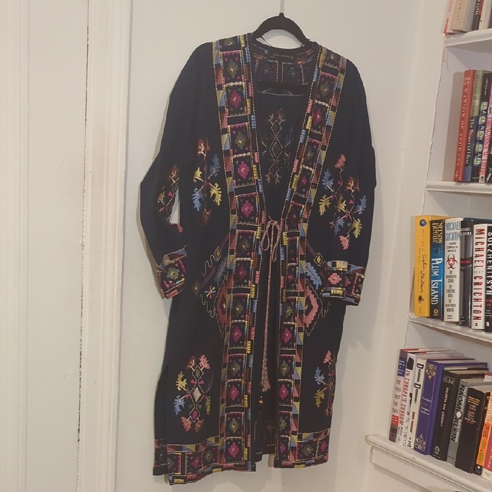 Zara 3/5 Navy Embroidered Jacket Size S - Picture 3 of 7